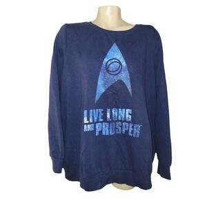Star Trek Navy Blue Live Long and Prosper Galaxy Graphic Sweatshirt Size 2X